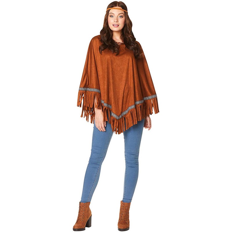 Wild West Womens Brown Costume Poncho and Headband