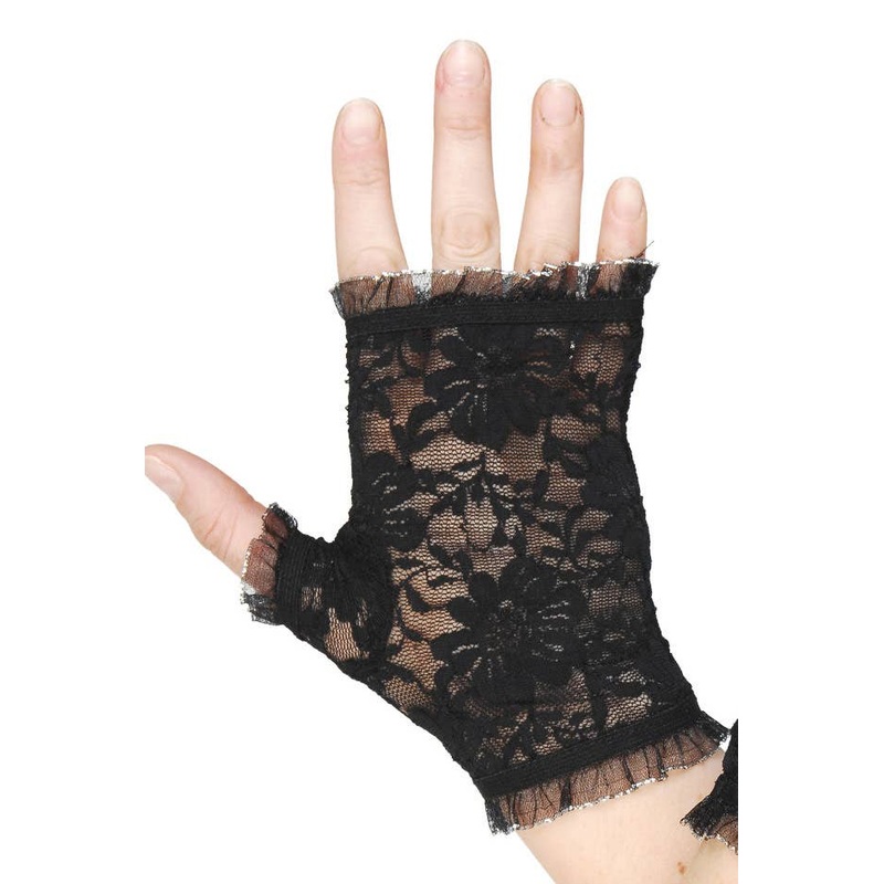 1980s Fingerless Black Lace Costume Gloves