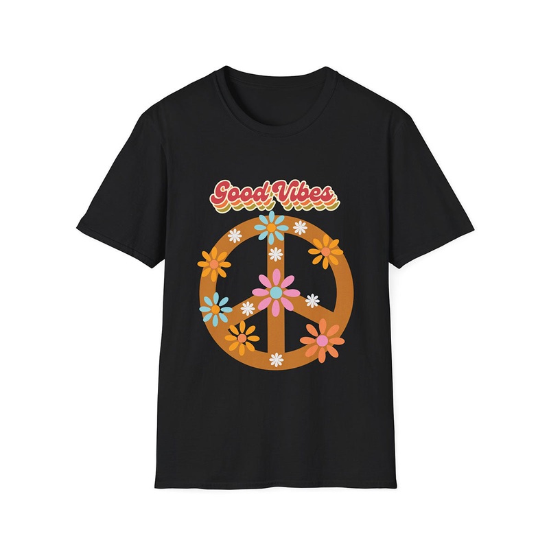 70s Good Vibes Black Hippie Costume Shirt