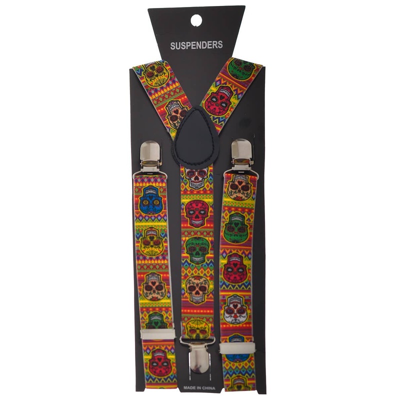 Day of the Dead Rainbow Sugar Skull Print Suspenders