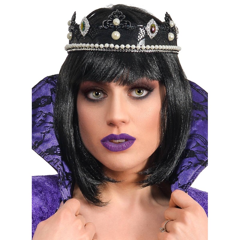 Elegant Evil Queen Black Lace and Pearl Costume Crown
