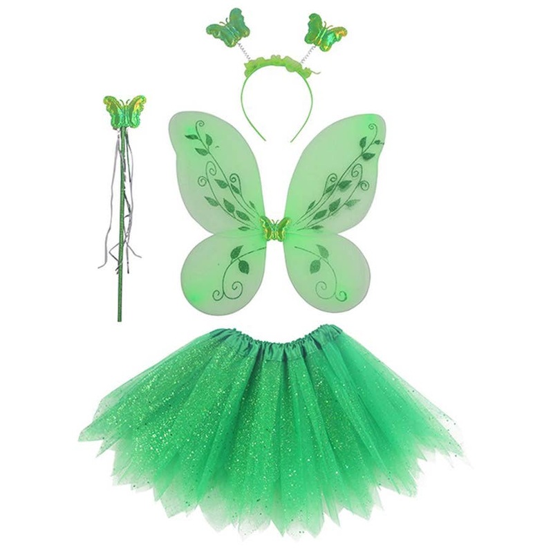 Enchanted Girls Green Glitter Fairy Costume Set