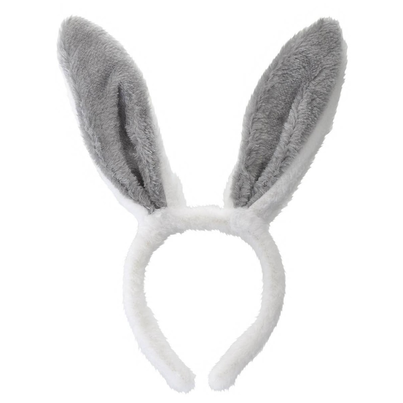Furry White and Grey Bunny Ears Costume Headband