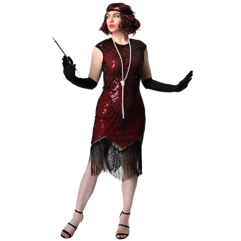 Gatsby Womens Red and Black Sequin 1920s Costume