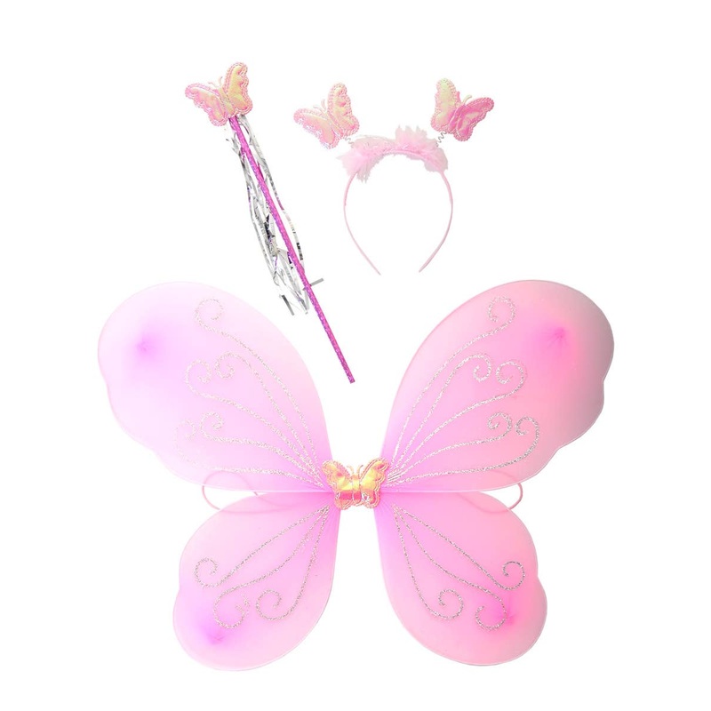 Glittery Pink Butterfly Girls 3 Piece Fairy Accessory Set