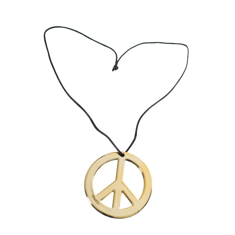 Hippie Peace Sign Gold Costume Necklace