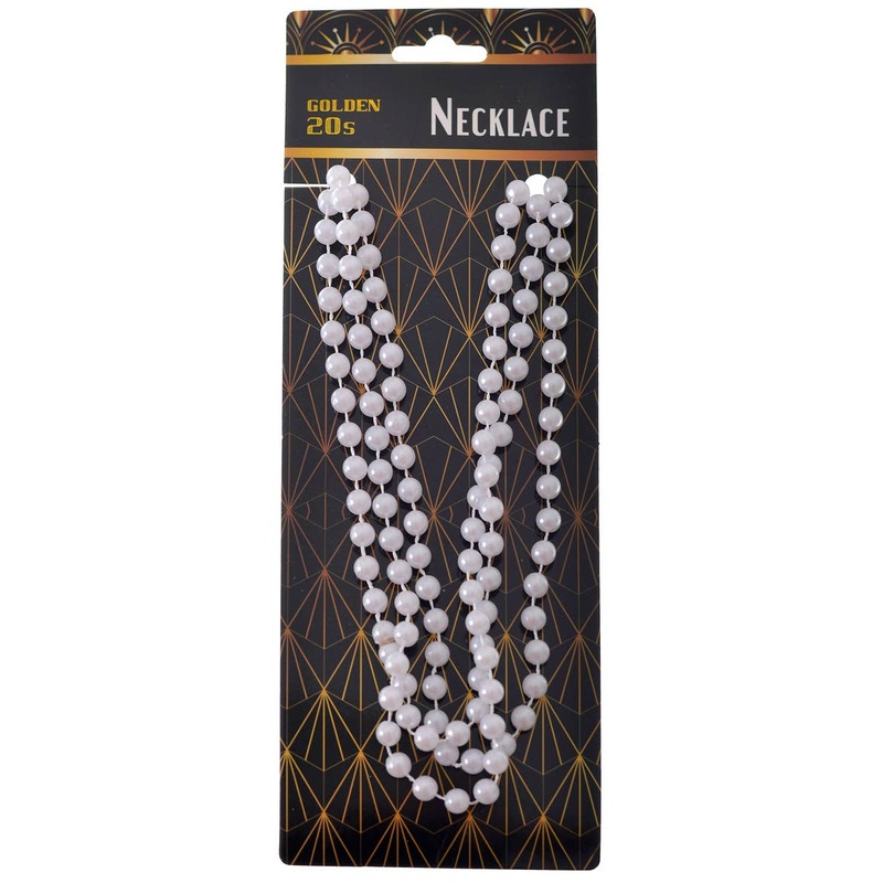 Long White 1920s Flapper Beads Costume Accessory