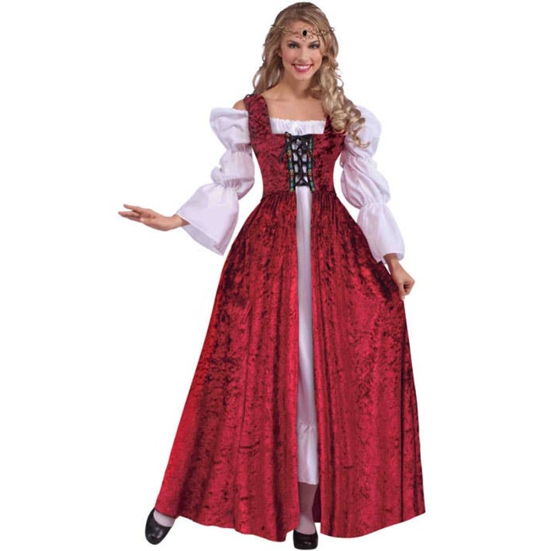 Medieval Maiden Red Lace Up Costume Overgown