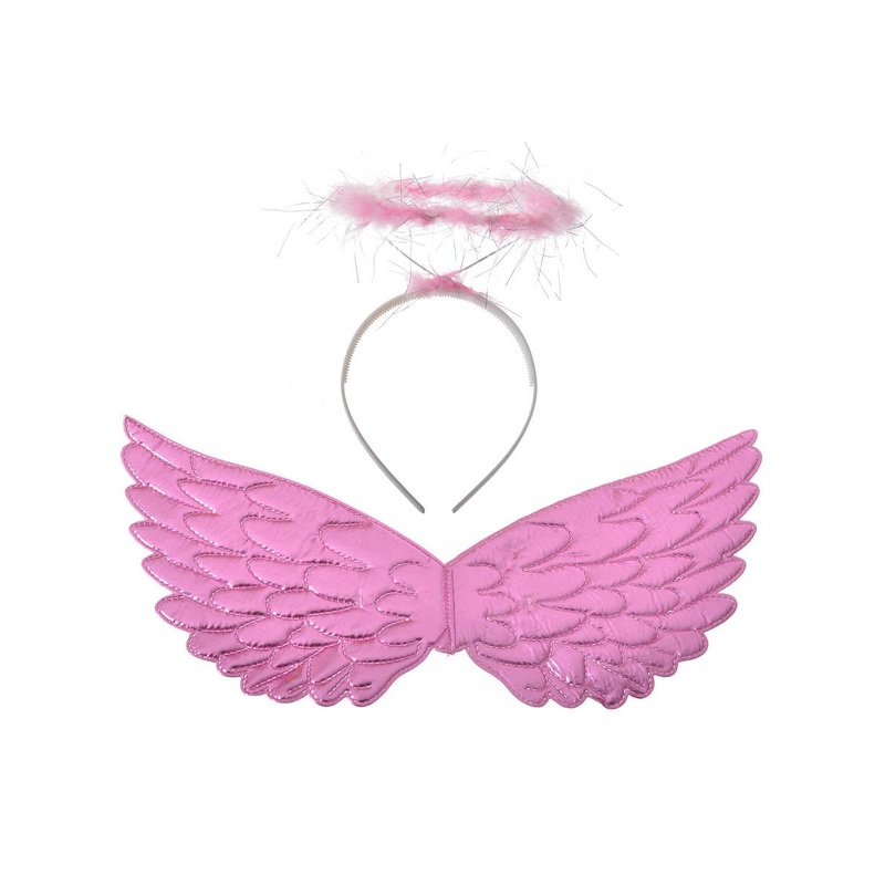 Metallic Pink Mini Angel Wings and Halo Accessory Set