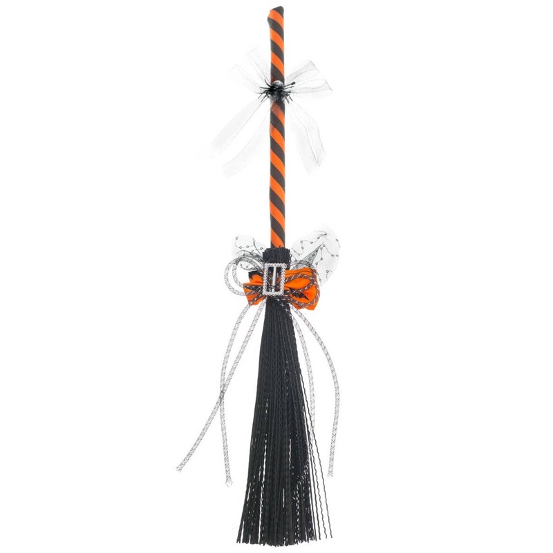 Mini Orange and Black Witch Broomstick Accessory