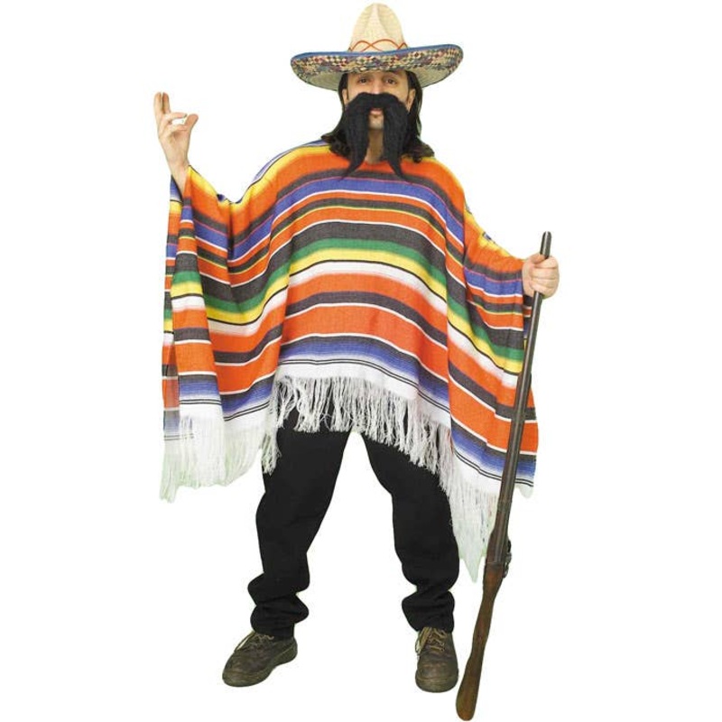 Multicolour Mexican Poncho Mens Dress Up Costume