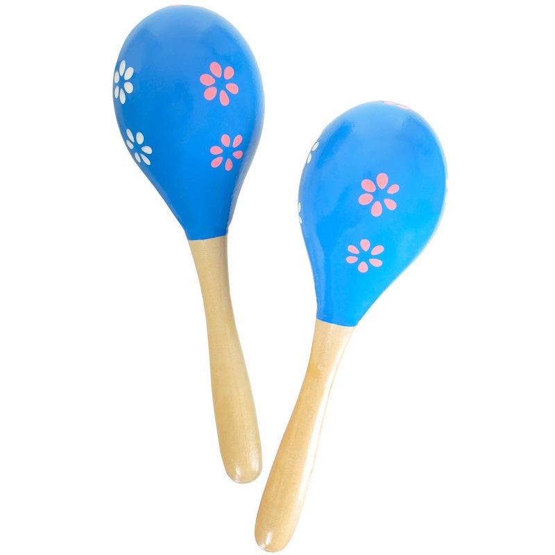 Musical Blue Floral Pattern Wooden Maracas