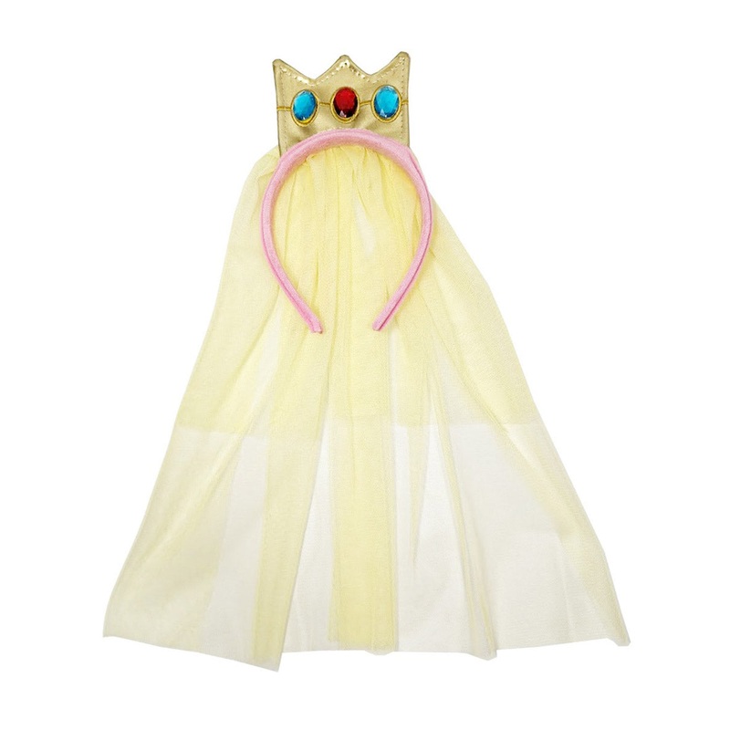 Peachy Princess Crown Costume Headband With Yellow Veil