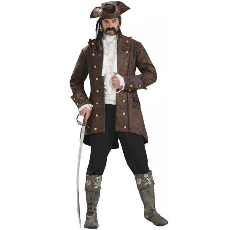 Pirate Buccaneer Mens Brown Captain Costume Jacket