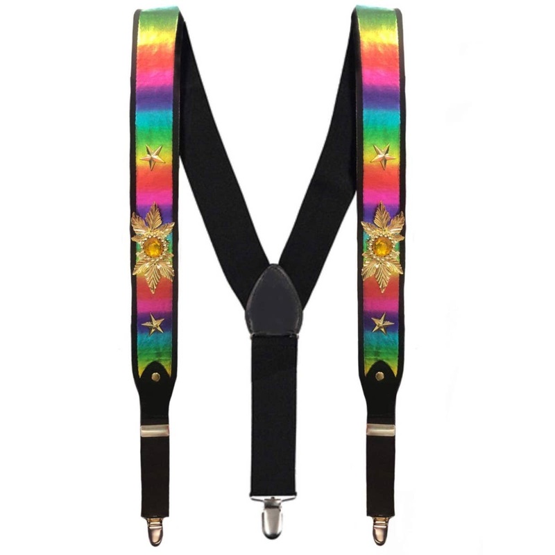 Rainbow Metallic Festival Suspenders with Bling