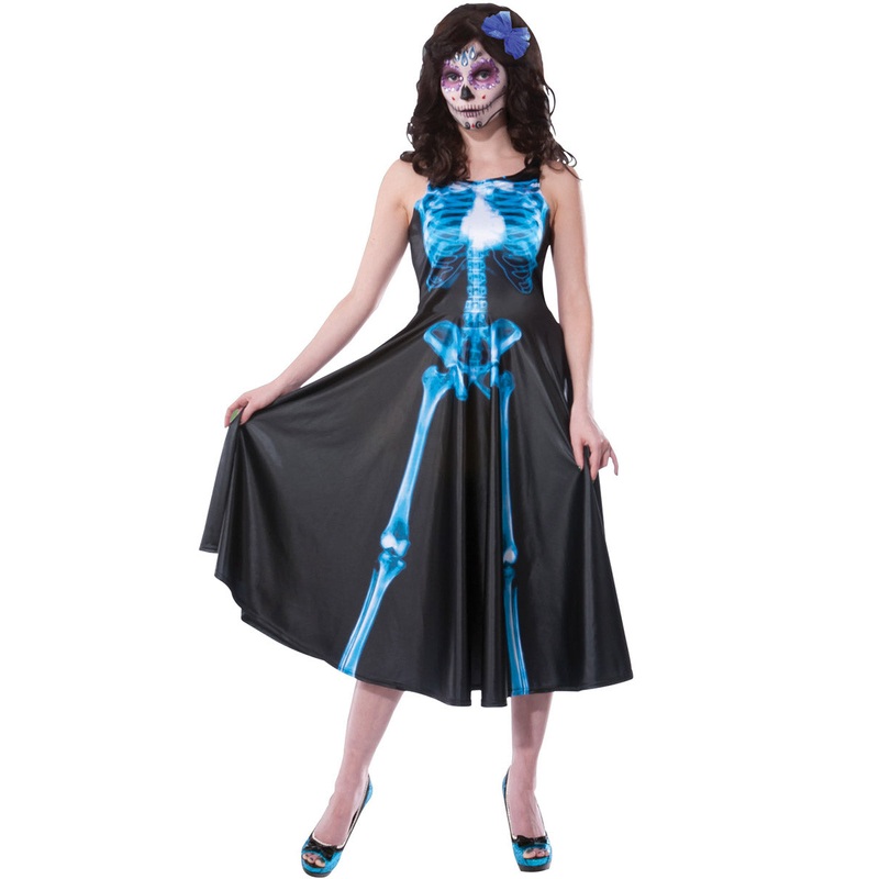 Voodoo Dancer Black And Blue Skeleton Womens Costume