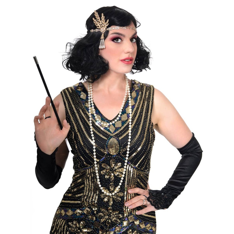 1920s 4 Piece Gold Rhinestone Gatsby Flapper Accessory Set