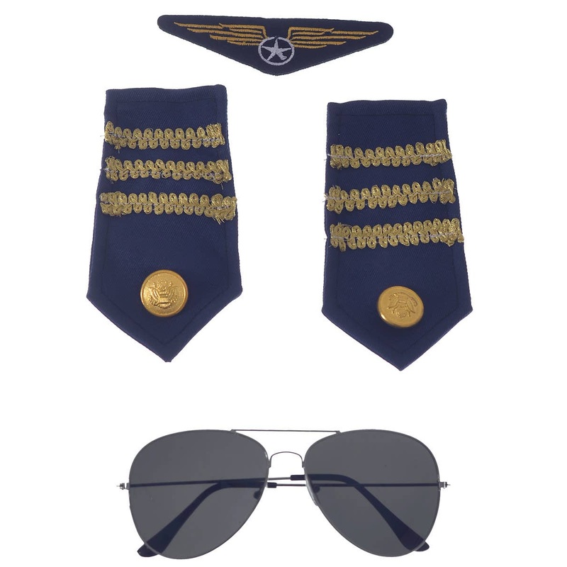 Air Pilot Epaulettes Badge and Glasses Accessory Set