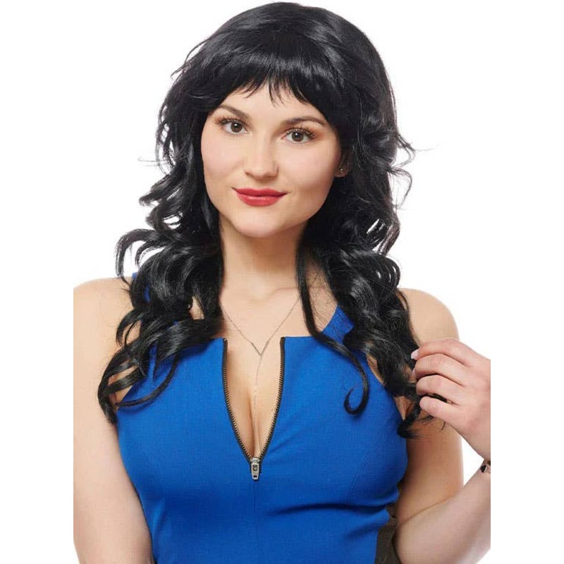 Curly Black Ciao Bella Womens Costume Wig with Bangs