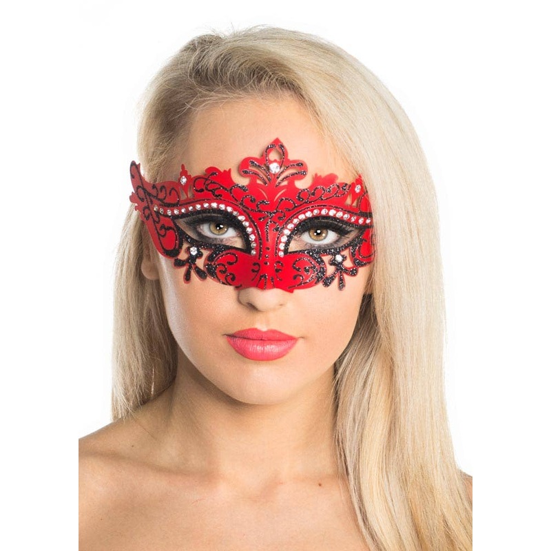 Cut Out Red Masquerade Mask with Rhinestones