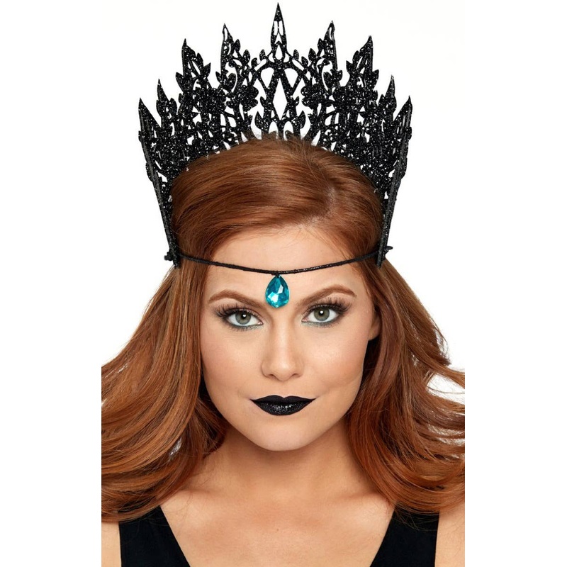 Dark Queen Glitter Black Crown With Jewel Accent Costume Accessory