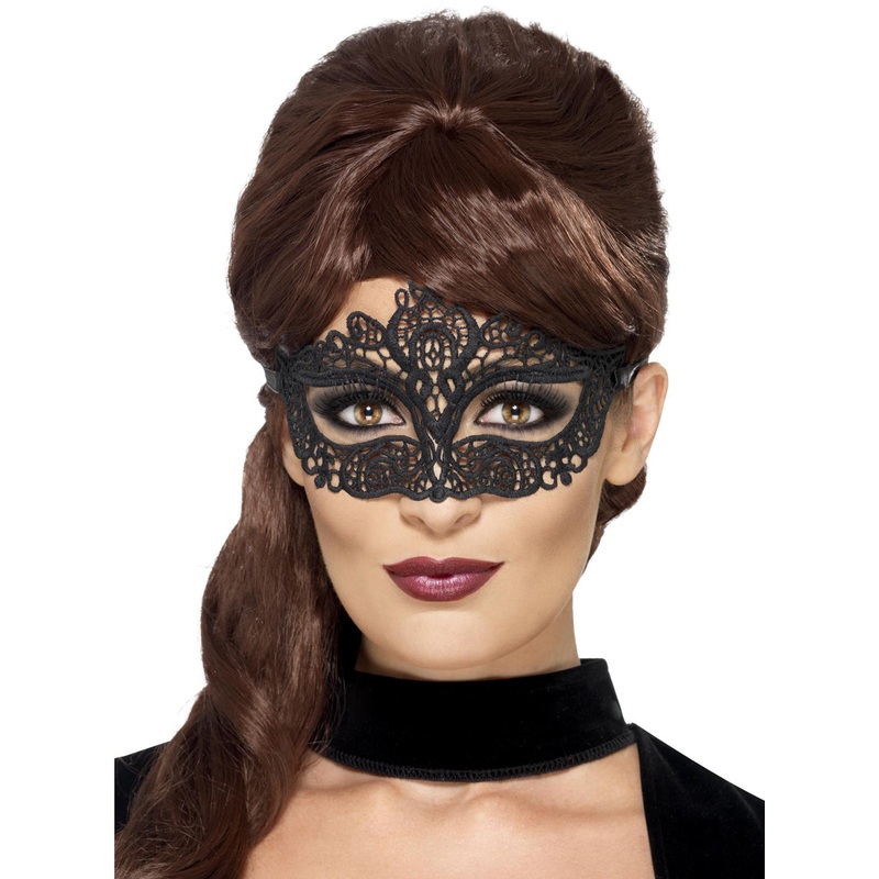 Delicate Lace Filigree Womens Black Masquerade Mask