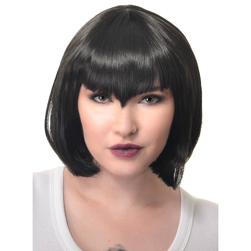 Deluxe Womens Black Vampire Bob Wig with V Fringe