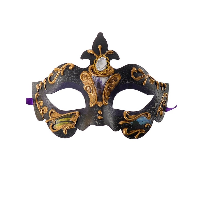 Elegant Charcoal and Gold Crackle Baroque Masquerade Mask
