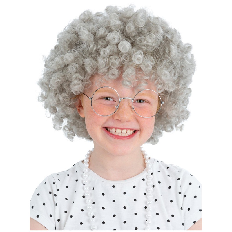 Granny Perm Kids Grey Curly Costume Wig