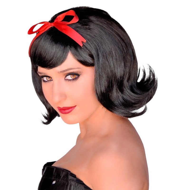Hairspray Flick Womens Black Wig with Red Bow