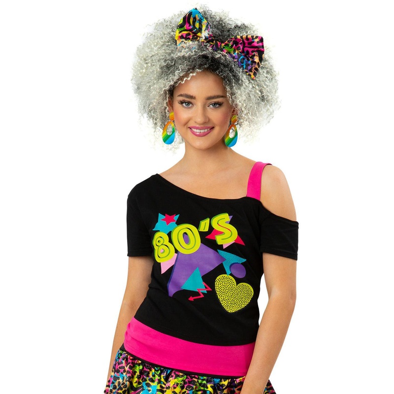 I Love The 80s Womens Off-The-Shoulder Black Costume Top