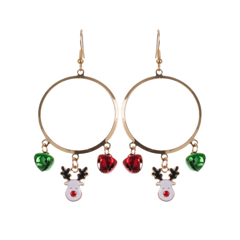 Jingly Red and Green Hoop Christmas Earrings with Reindeer