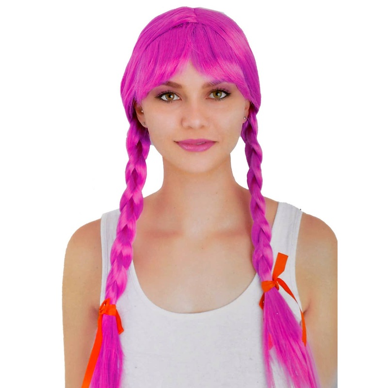 Long Purple Plaited Womens Costume Wig with Fringe