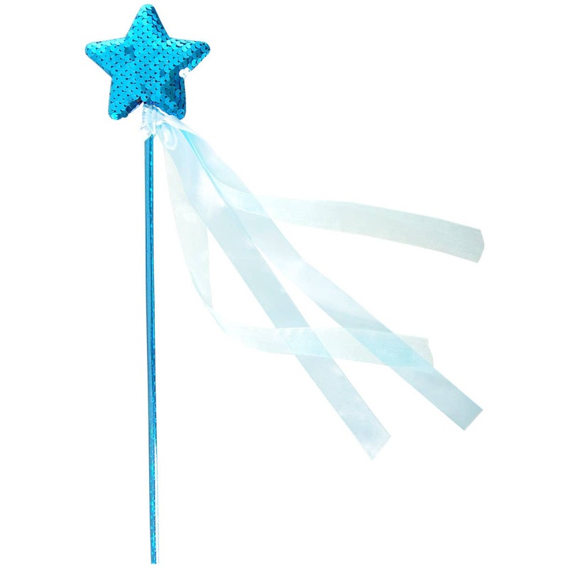 Magical Blue Sequin Star Costume Wand with Ribbons