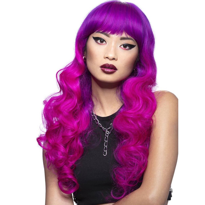 Manic Panic Siren Long Purple Ombre Womens Curly Costume Wig