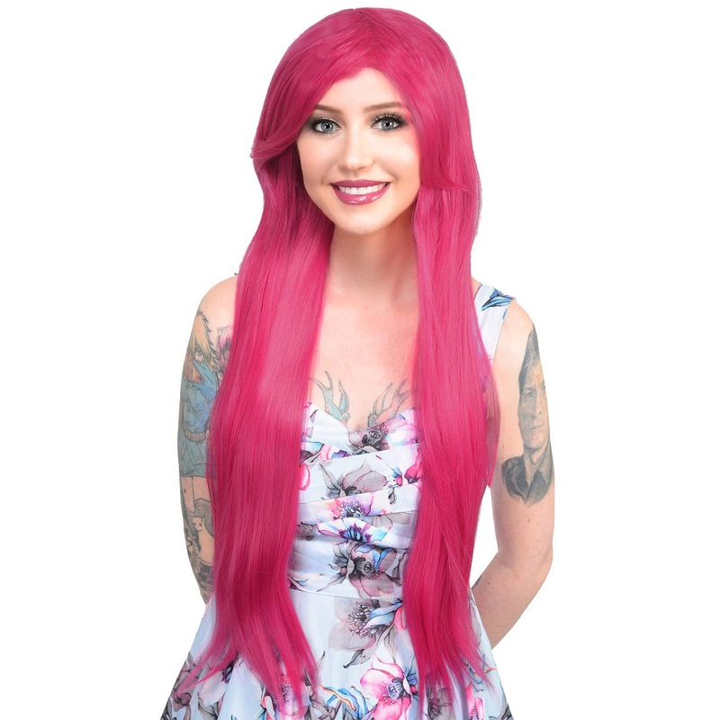 Mia Raspberry Pink Womens Long Straight Costume Wig