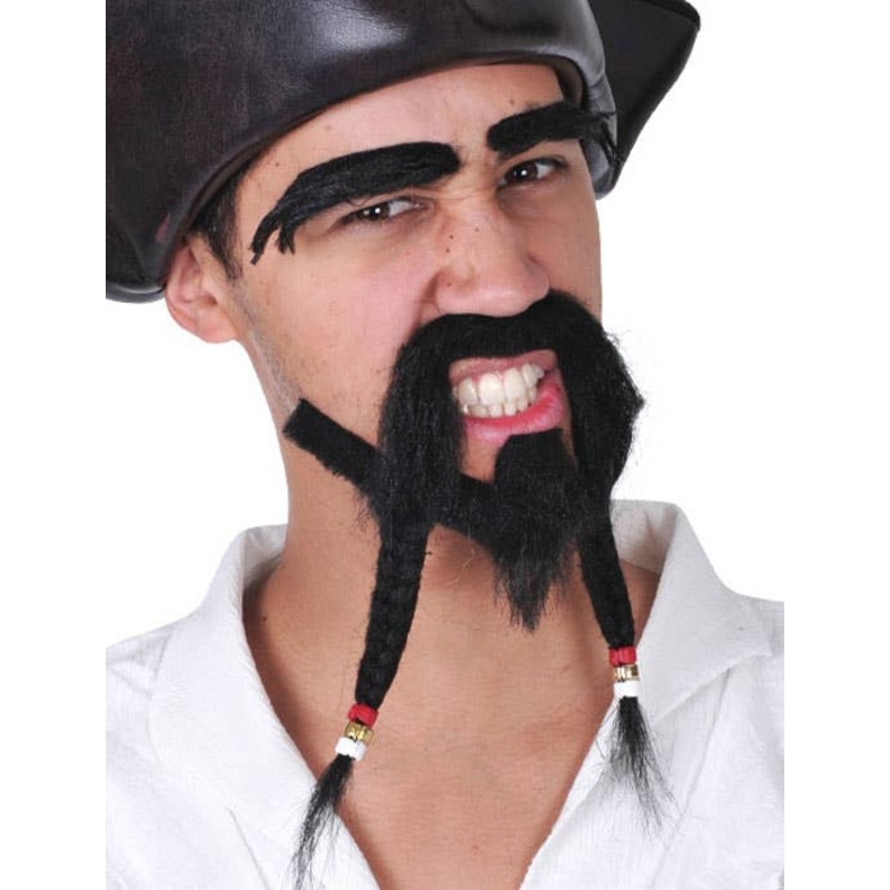 Plaited Pirate Captain Black Facial Hair Set