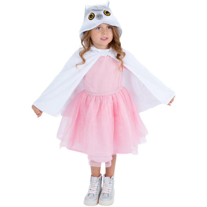 Plush Owl Girls Hooded White Costume Cape