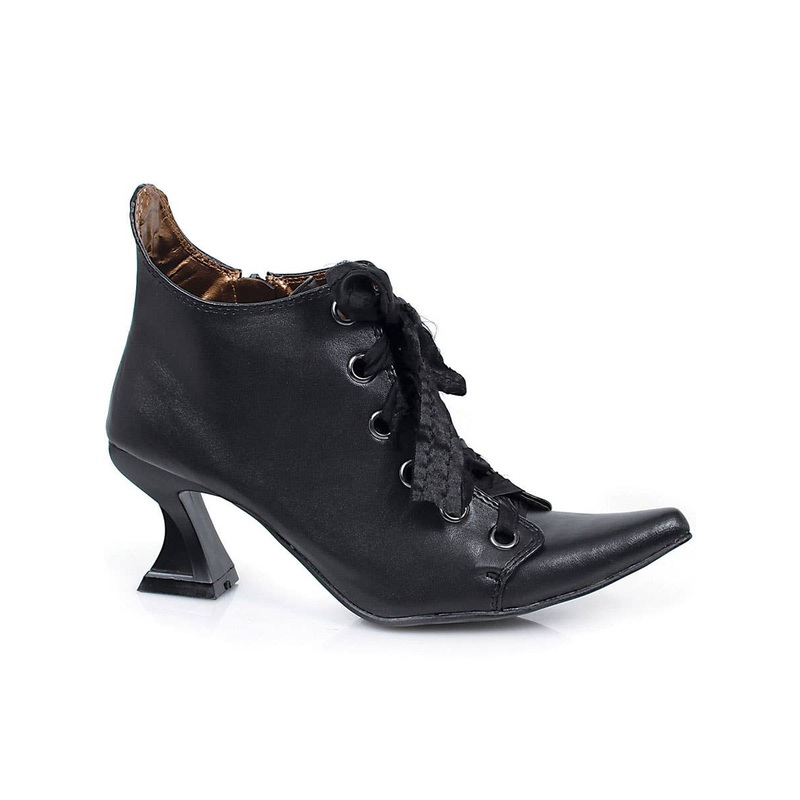Pointed Black Lace Up Witch Halloween Costume Shoes