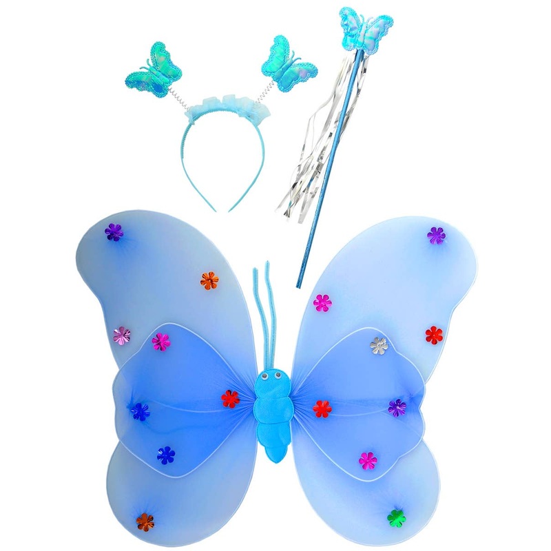 Pretty Blue Girls Butterfly Fairy Wings Accessory Kit