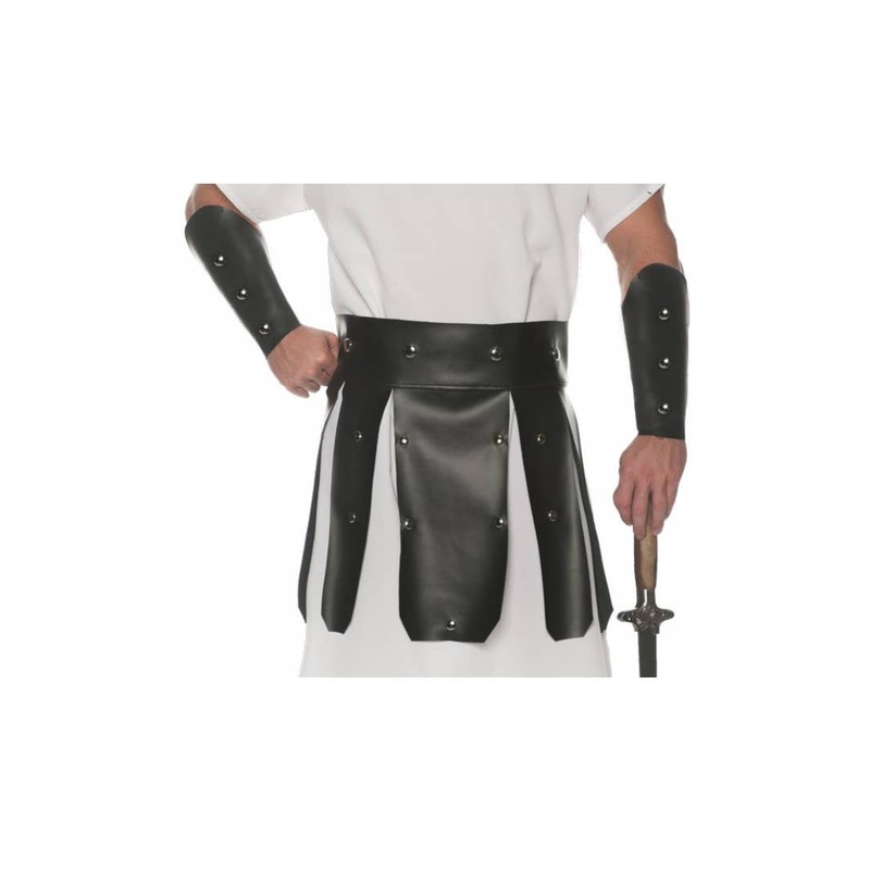 Roman Gladiator Black Faux Leather Skirt and Wrist Guard Set