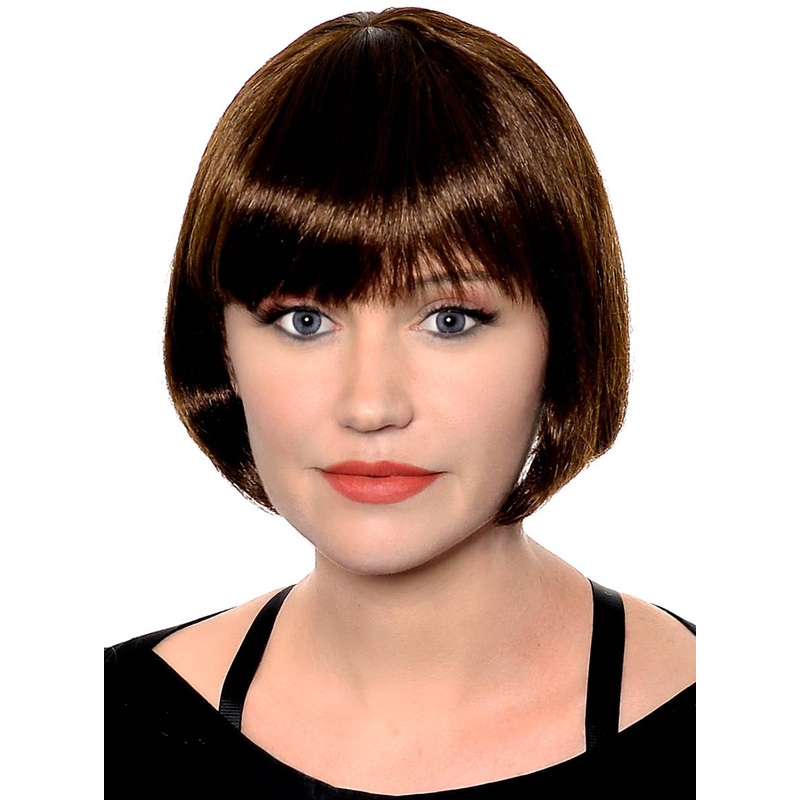 Sassy Short Brown Bob Womens Wig with Fringe