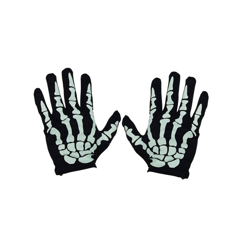 Short Black and White Mens Skeleton Costume Gloves