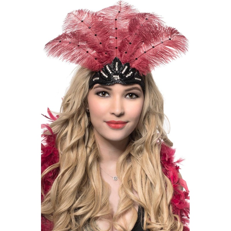 Showgirl Deep Red and Black Feather Headpiece