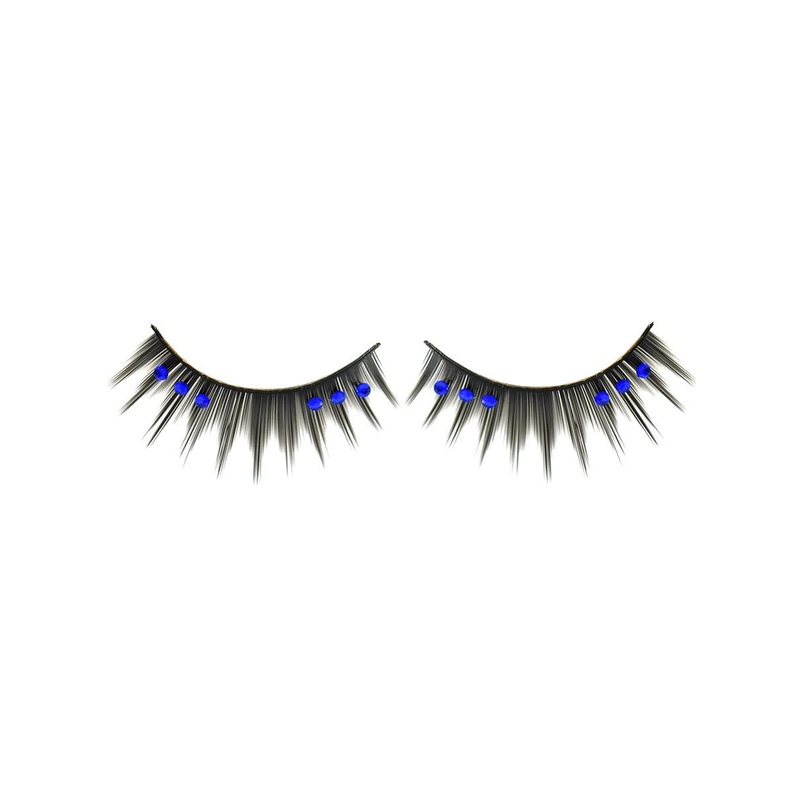 Spiked Black False Eyelashes with Blue Rhinestones