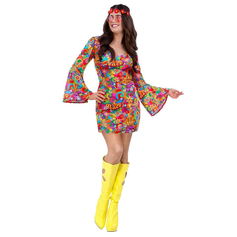 Summer Of Love Womens 60s Rainbow Plus Size Hippie Costume