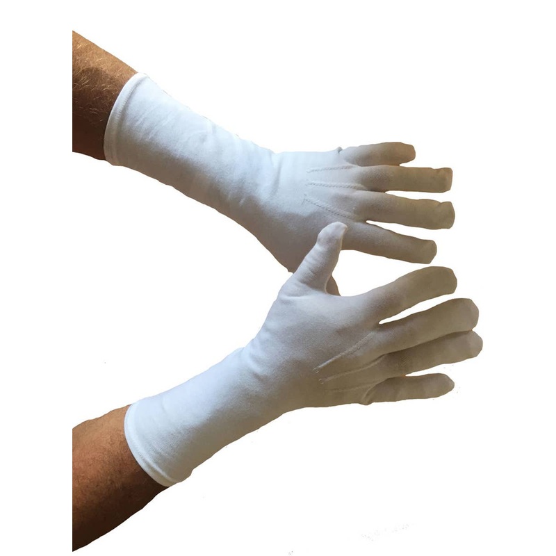 Wrist Length Mens White Costume Gloves with Button