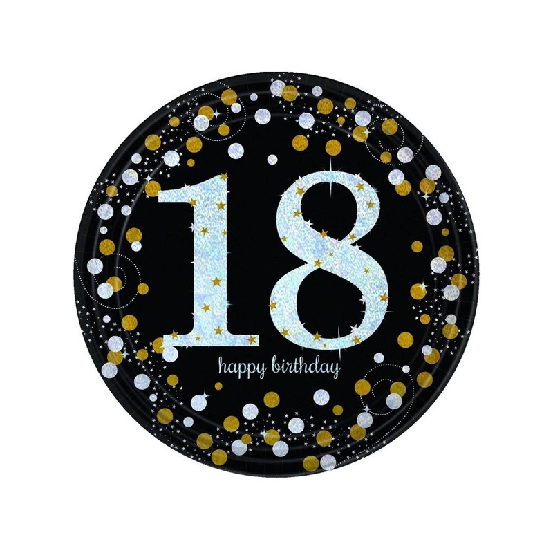 18th Birthday Black and Gold 8 Pack 23cm Paper Plates