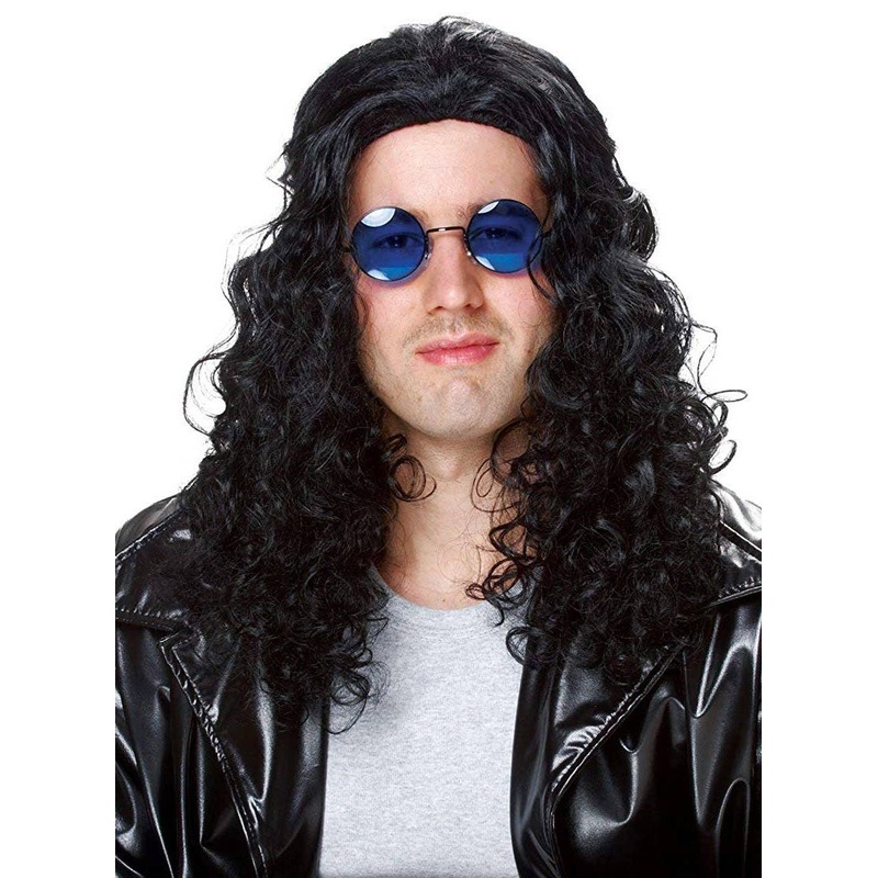 80s DJ Mens Long Curly Black Costume Wig