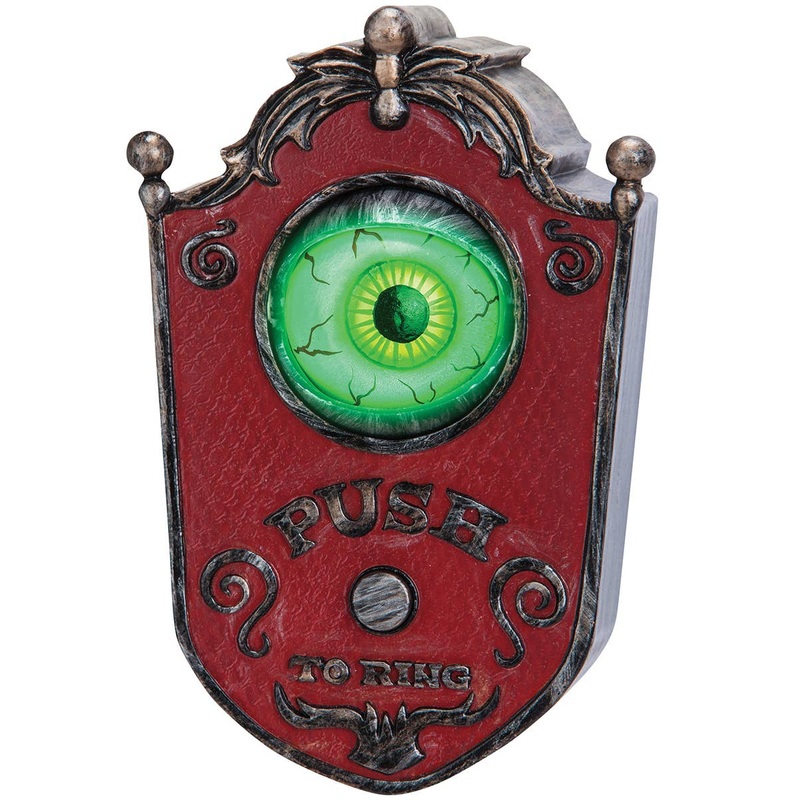 Animated Red Doorbell with Green Eyeball Halloween Decoration